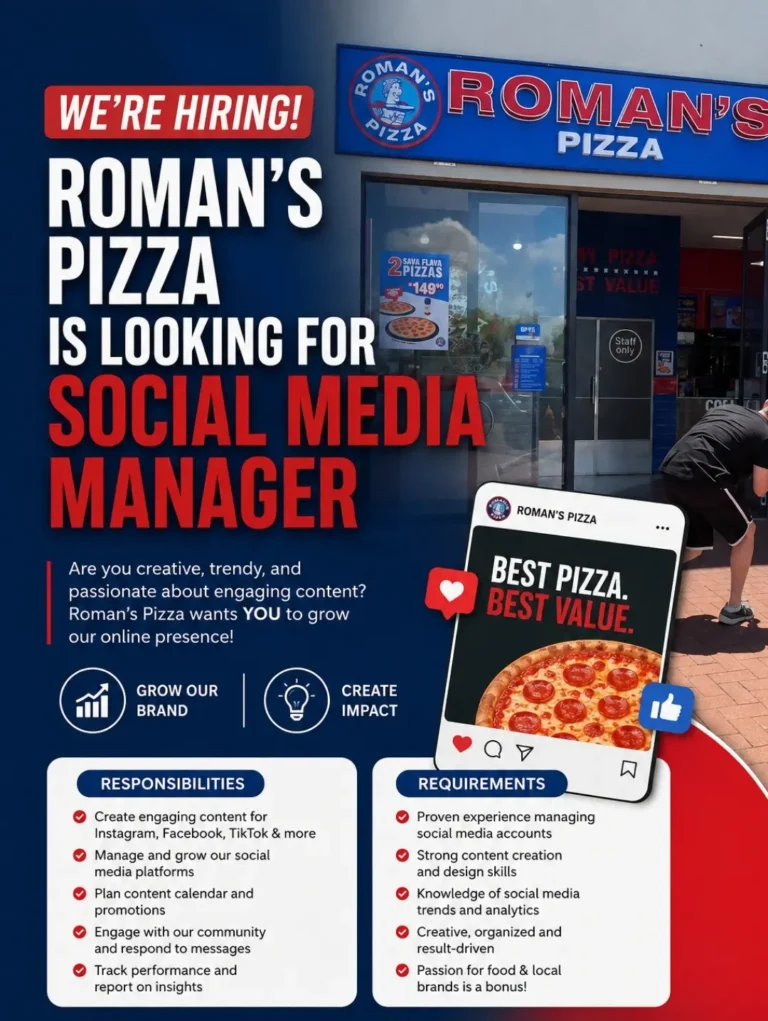 Roman’s Pizza Is Hiring a Social Media Manager — Full-Time, Centurion